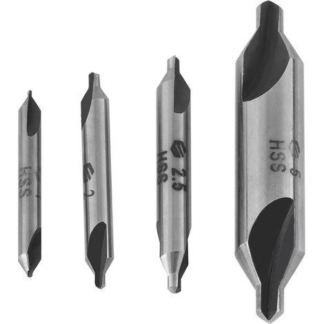 4pcs 1/2/2.5/5mm Forets de centrage HSS à 60 degrés Jeu de forets de centrage (1/5)