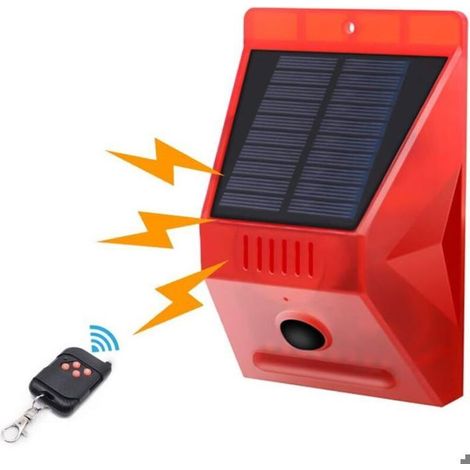 Lampe Solaire Stroboscopique avec Détecteur de Mouvement IP65 – Sirène 129 dB Étanche, Télécommande Incluse (1/4)
