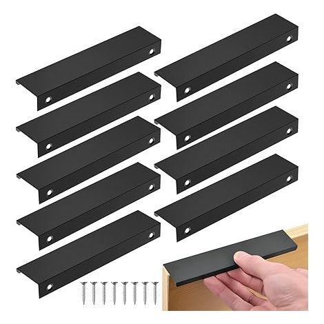 Poignée Cuisine Noir, 10PCS Entraxe 160mm Invisible Poignee de Meuble, poignet de porte cuisine en Aluminium, Noir Poignée Meuble pour Tiroirs Armoires Placard (Entraxe 160mm/ Long 200mm) (1/5)