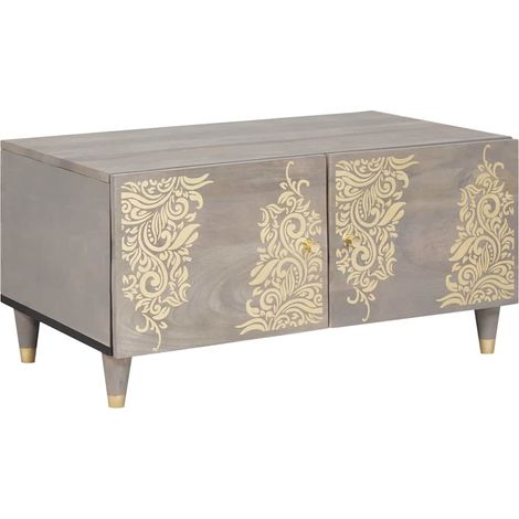 Couchtisch Grau 80 x 50 x 40 cm Massivholz Mango