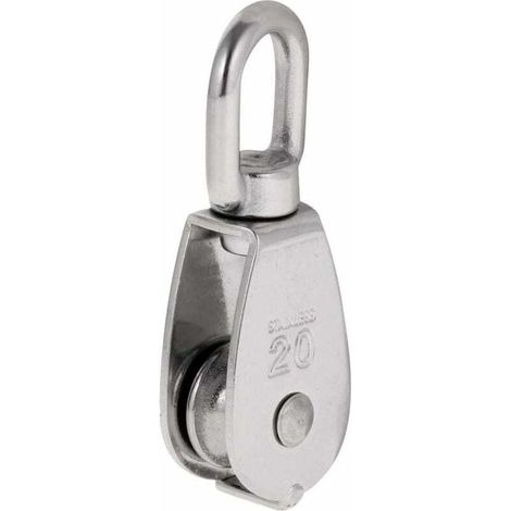 Robuste Poulie à Corde Réa Simple avec Emerillon Pivotante en Inox Pulley Block Charge Max. 35-75 kg - M20 (1/4)