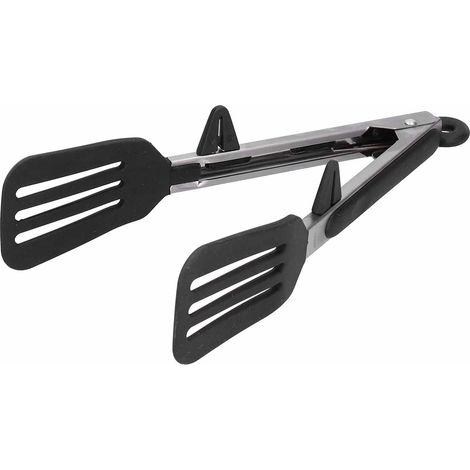 Edelstahl-Silikon-Lebensmittelspatel mit Klemme, Grillzange, Steakzange, Backwerkzeug für Zuhause, 23 cm, schwarze Halterung (1/5)