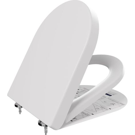 1 - WC-Sitz - Duroplast - Absenkautomatik - Antibakteriell - Schnellöffnung - Für D-förmige WC-Becken - Weiß - 46 x 36,5 cm (1/5)