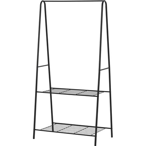 Metal Clothes Rack Coat Garment Hanger Hallway Organiser Hanging Rail Stand 2-tier Shoe Shelving A Shaped 77L x 45W x 153H cm Black