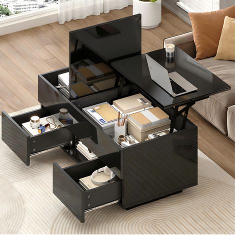 Tavolino elevabile 100x45x43 cm in truciolare nero con LED e vano nascosto - CHICFURN (1/5)
