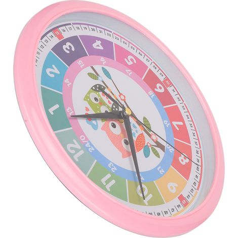 Horloge Murale Enfant - Pendule Colorée Apprentissage avec Design Cartoon pour Chambre et Salle de Classe - Rose (1/5)