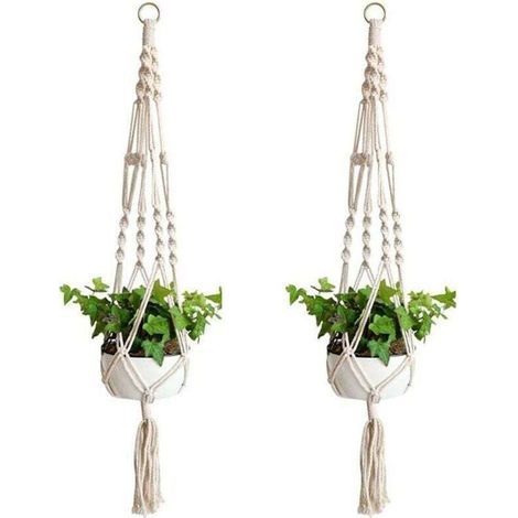 pezzi di appendini per piante in macramè, cestini per fiori in macramè con corda di cotone da appendere per vasi da fiori da parete (1/4)