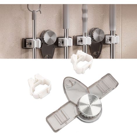 Porte-Balai et Serpillière Fixation Ventouse Murale PET 2 Support Organisateur Économie Espace Dépôt Cuisine Salle de Bain Gris Transparent (1/5)