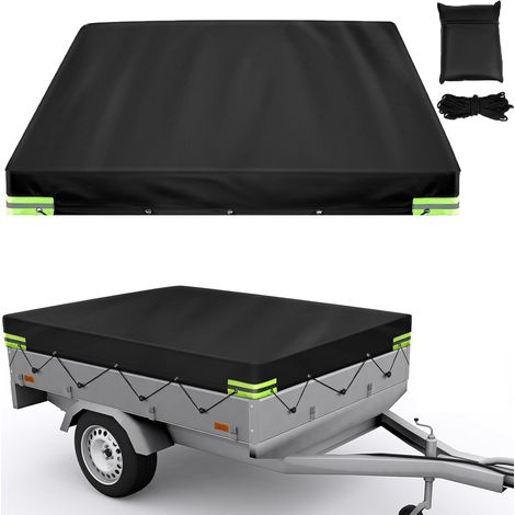 Funda para remolque, 214 x 122 x 13 cm, plana, de tela Oxford 420D impermeable, con cuerda y bandas reflectantes, resistente al viento y al sol, apta para remolques de coche de hasta 750 kg. (1/2)