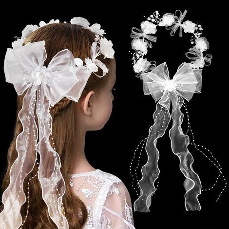 Couronne Fleur Cheveux Mariage Bandau de communion Couronne de Fleurs pour Filles Couronne princesse enfant Serre tete enfant (1/5)