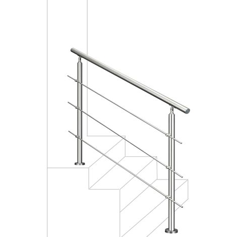 Ringhiera Balaustra Corrimano in acciaio inox 304 spazzolato 180x106cm per interni ed esterni 3 barre trasversali