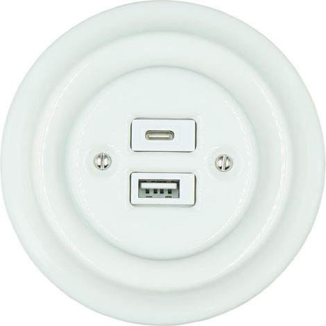 Rétro murale encastrée prise en porcelaine prise USB C Chargeur USB C (1/3)