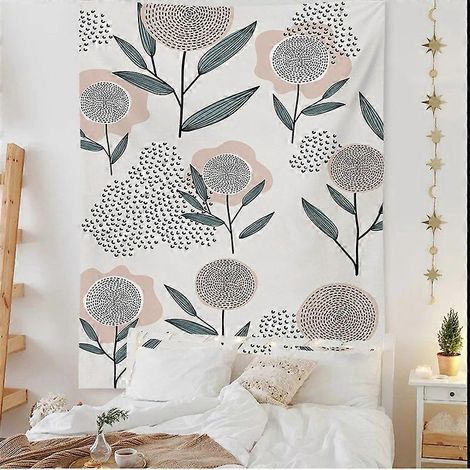 Tapisserie artistique nordique INS, motif cactus et fleurs, à suspendre au mur, pour salon ou chambre. Décoration murale en tissu vert. Fond d'écran.