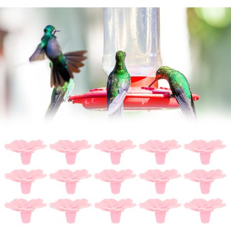 Juego de 30 atractivas flores de plástico para alimentar colibríes, compatibles con la mayoría de los conectores de repuesto para comederos. (1/5)