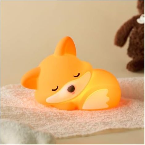 Veilleuse en forme de renard mignon, lampe en silicone alimentaire rechargeable, 2 niveaux d'intensité, veilleuse spongieuse pour bureau, cadeau amusant [Classe énergétique A] (1/4)