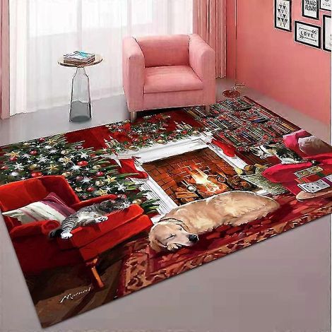 Alfombra navideña estilo europeo y americano para sala de estar, alfombra roja para el hogar, decoración festiva navideña, tapete antideslizante. (1/5)