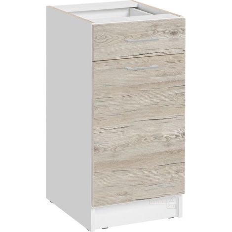 Cuisineandcie – Meuble bas de cuisine Eco Noyer blanchi 1 porte 1 tiroir L 40 cm – Amortisseurs pour fermeture douce – Plinthe individuelle incluse (1/5)