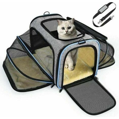 Sac de transport extensible pour chats et chiens, avec structure solide, filet respirant, et espace spacieux. Pratique pour les voyages en train, voiture, avion et restaurant. Approuvé pour le transpo (1/4)