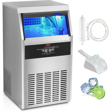 VEVOR Machine a Glacons Commerciale 56 kg/24 h Appareil de Preparation de Glacons 60 Bacs a Glacons Capacite de Stockage 15 kg Nettoyage Auto sans Installation Autoportant pour Maison Restaurant Bar