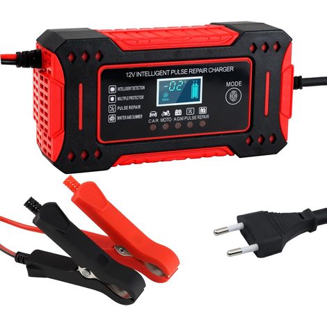 Caricabatterie intelligente per auto da 12V/6A, caricabatteria automatico con display digitale per auto, moto, barche, tosaerba e camion, regola la tensione in base alla temperatura. (1/5)