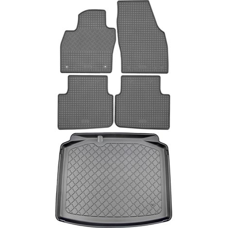SET di tappetini in gomma per auto e tappetino per bagagliaio per Skoda Scala Hatchback (5 porte) dal 04.2019