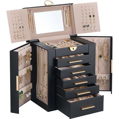 Grand Organiseur à Bijoux 6 Étages avec Miroir - Noir (1/5)