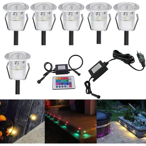 6x Lampe LED Encastrables pour Terrasse Enterre - Etanche en Acier Inoxydable Ø30mm IP67 RGB/RVB Spot Extérieur Décorer Chemin Patio Paysage Jardin Escalier (1/5)