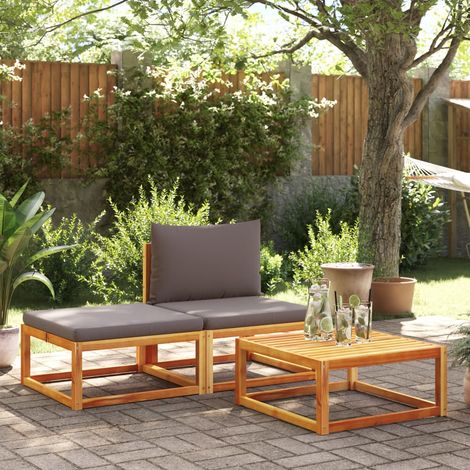 vidaXL 3 Piece Garden Sofa Set with Cushions Wood Acacia&Rattan (1/5)