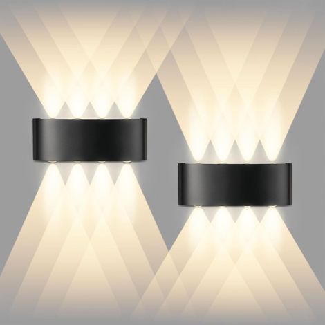 Set di 2 applique a LED nere da 8W, per interni/esterni, IP65, luce bianca calda 3000K, moderne applique quadrate in alluminio con emissione luminosa verso l'alto/il basso, ideali per camera da letto,