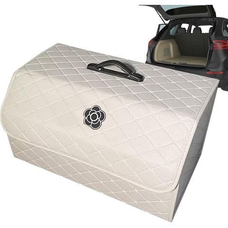 Coffre de rangement de voiture robuste Organiseur robuste, sac de voiture avec poignée, boîte de rangement en cuir pour véhicule (1/5)