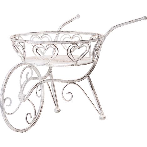 Macetero de metal para jardín motivo carretilla interior y exterior soporte para macetas 58 x 35 x 31 cm de hierro blanco crema Vetch (1/5)