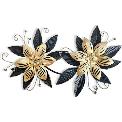 Décoration murale de fleurs en métal noir et or, art floral moderne multicouche en 3D de 15 pouces, décoration suspendue pour l'intérieur, la chambre à coucher, le salon, le jardin et le patio. (1/5)