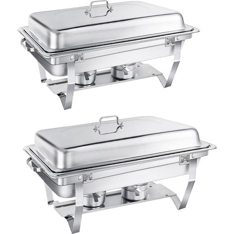 Chafing Dish Buffet 9L, Set of 2 Stainless Steel Hot Keeping Containers (Rolled Edge Design) Food Warmer for Catering, Buffet and Party - Silver Square (1/5)