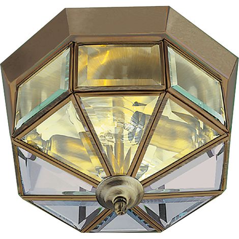 Searchlight Flush - Plafoniera a filo 2 luci in ottone antico con vetro trasparente, E14 (1/5)