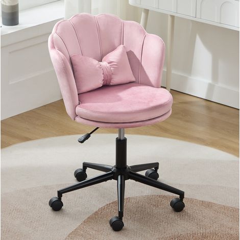 Silla de oficina 55x62x73-83 cm de terciopelo rosa, altura regulable FloraGrace (1/5)