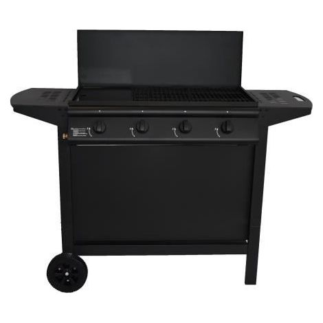 Barbecue a gaz - GRILL GARDEN - Noir - 4 brûleurs - Avec capot de protection - Allumage Piezo électrique