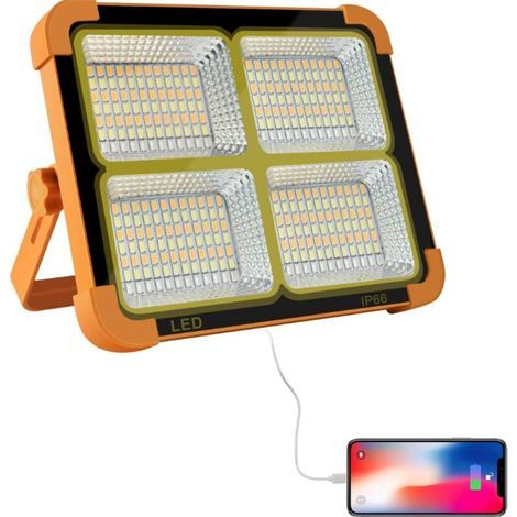 100W Projecteur LED Rechargeable 10000LM, Lumière de Travail Lanterne Portable avec Panneau Solaire, 6500mAh USB Lampe Rechargeable, pour Camping, etc (1/4)