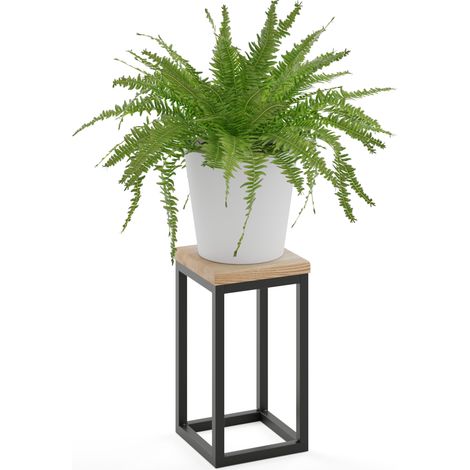LAMO Manufaktur 30 cm Pflanzenständer Blumenständer Blumenhocker Gestell: Schwarz 100% Echtholz Massiv Platte Farbe: Natur