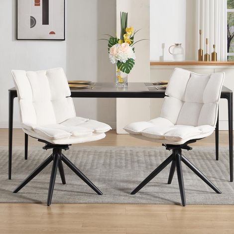 Wahson Dining Chairs Set of 2 Chenille Fabric Thick Padded Swivel Chairs Modern Simple Accent Chiars for Kitchen Living Room, White (1/5)