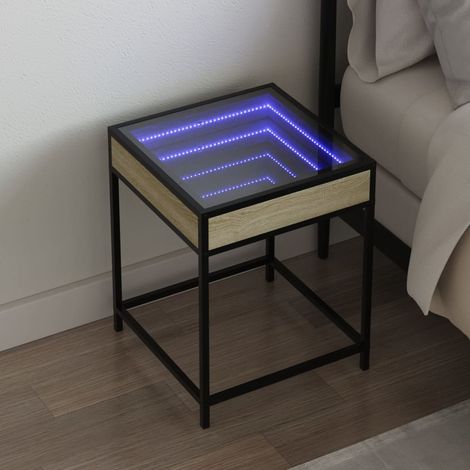 Mesita de noche con  LED roble  40x40x51 cm