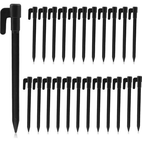 Pack of 100 plastic tent pegs, tent stakes, line pegs for robotic lawnmowers, for camping, gardening, black (1/5)
