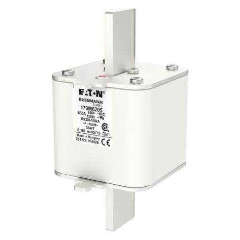 Bussmann 170M6205 Hochgeschwindigkeitssicherung 630 A – 1250 V AC, Größe 3 – 76 x 76 x 150 mm, aR IEC, Einzelanzeige