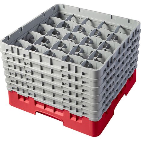 Casiers de lavage - 25 cases à verres haut max 29.8 cm - 50 x 50 x 34.9 cm - Rouge - Lot de 2 - Cambro