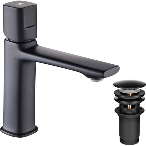 Robinet de lavabo sur pied Black Tores avec bouchon (1/4)