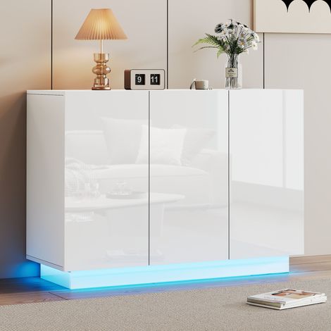 Credenza soggiorno moderno 120x40x75cm multiuso 3 armadietti LED in MDF bianco per tutte le stanze casa (1/5)