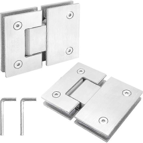 Charnières de porte de douche sans cadre, robustes, en nickel brossé, ouverture à 180°, lot de 2 (1/5)