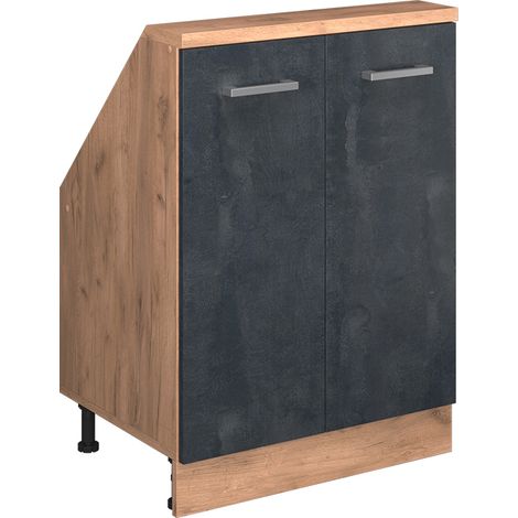 Dachschrägenschrank Rion, Schwarz Beton/Goldkraft Eiche, mit 2 Türen, Vicco