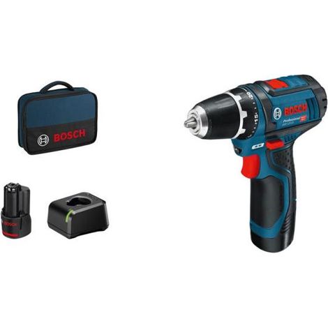 Perceuse-visseuse Bosch Professional GSR 12V-15 + 2 batteries 2,0Ah + Chargeur GAL 12V-20 - 060186810F (1/4)