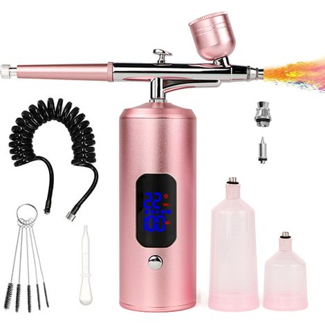 Kit aérographe sans fil avec compresseur 38 PSI - Mini aérographe cosmétique rechargeable - Décoration de gâteau, nail art, tatouages et peinture du visage (1/4)