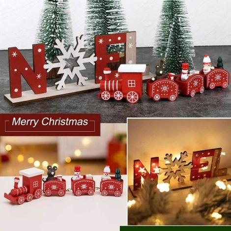 Train de Noël en Bois et Lettre Ornement, Decoration Bois Noël Table de Noël, Jouets Cadeau Vitre Décoration (1/4)